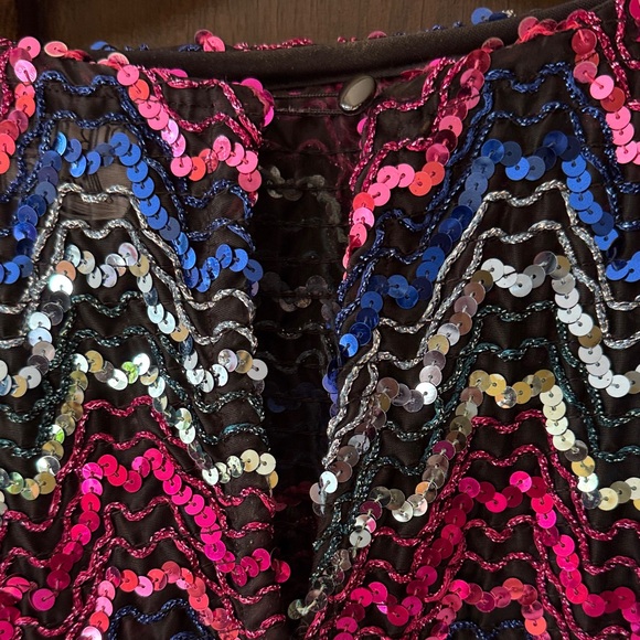 Vintage Sequin Zigzag Dolman Sleeve Banded Bottom Blouse - Picture 4 of 12